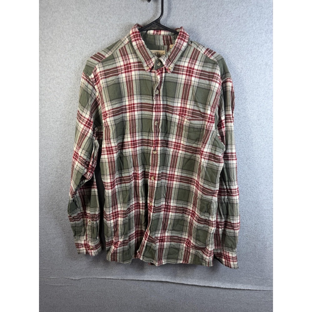 RedHead Shirt Mens Large Green Red Plaid Flannel Button Up Long Sleeve Casual